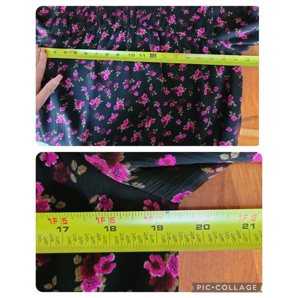 Express Blouse Medium Women Ditzy Floral Lined Frilled Neck Ruffle Wrist 90s Y2k - Picture 5 of 7